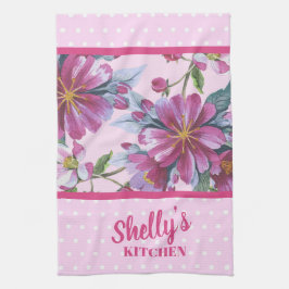 Apple Blossoms and Pink Polka Dots Kitchen Towel Geschirrtuch