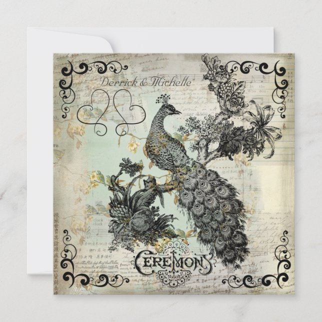 Apple blüht Peacock Hochzeit Einladung (Vorderseite)