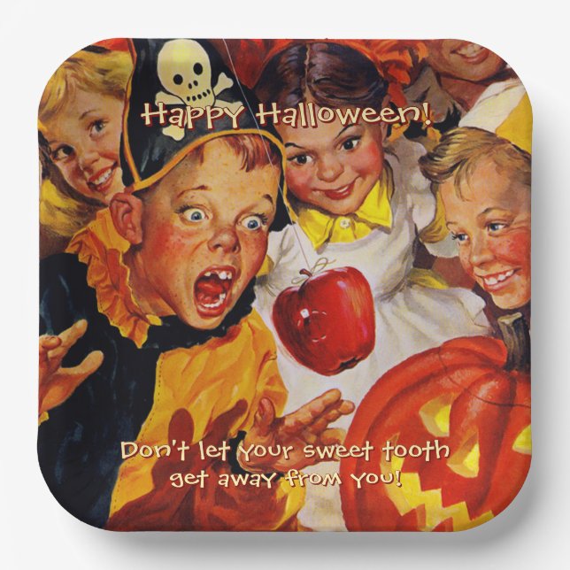 Apple Bobbing Gefahren | Sweet Tooth | Halloween Pappteller (Vorderseite)