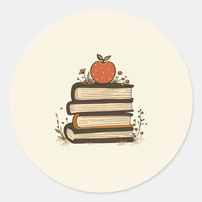 Apple-Book-Stack-Rund-Sticker Runder Aufkleber (Vorderseite)