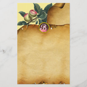 APPLE BRANCH, Pergament, rosa Edelsteinmonogramm Briefpapier