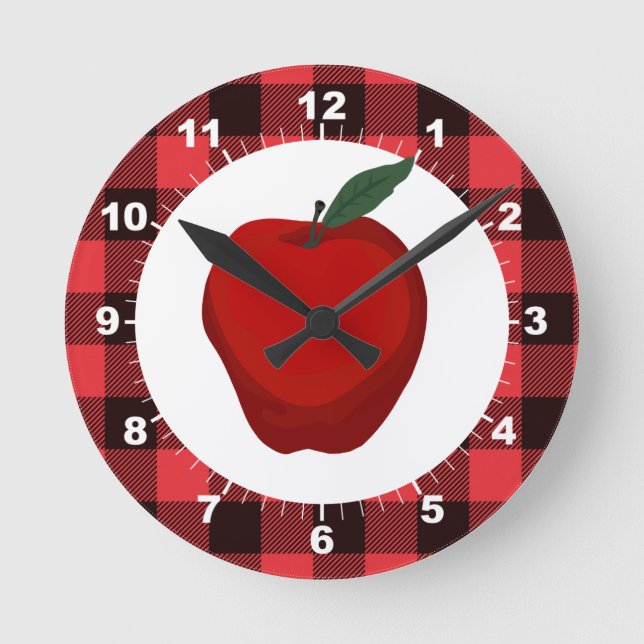 Apple Buffalo Pläd Kitchen Round Clock Runde Wanduhr (Vorderseite)