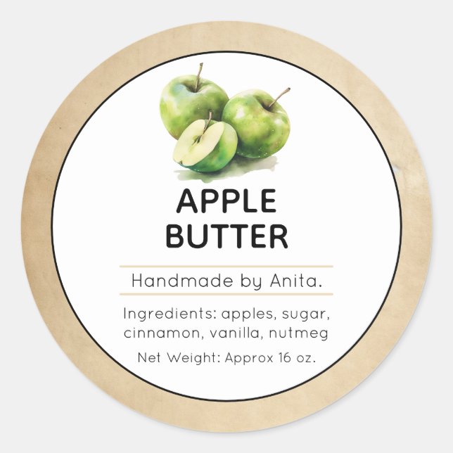 Apple Butter Jam oder Jelly Canning Jar Label Runder Aufkleber (Vorderseite)