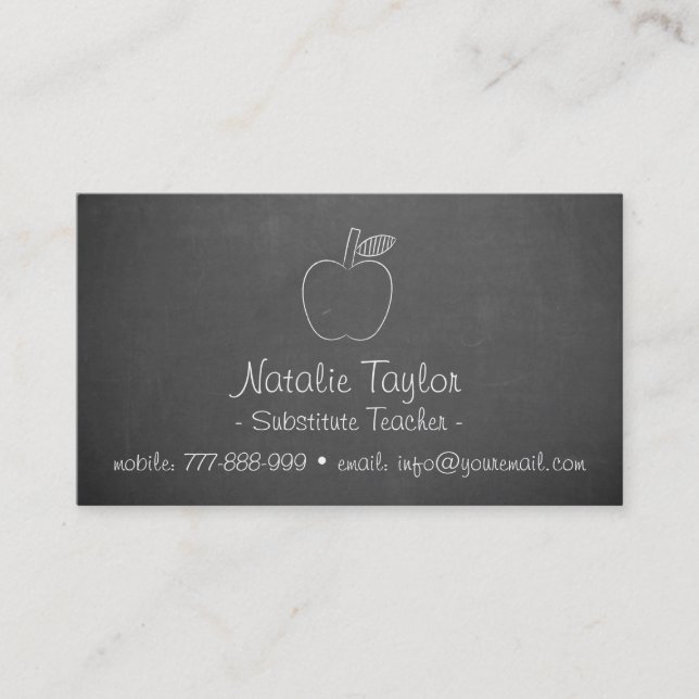 Apple Chalkboard Substitution Teacher Business Car Visitenkarte (Vorderseite)