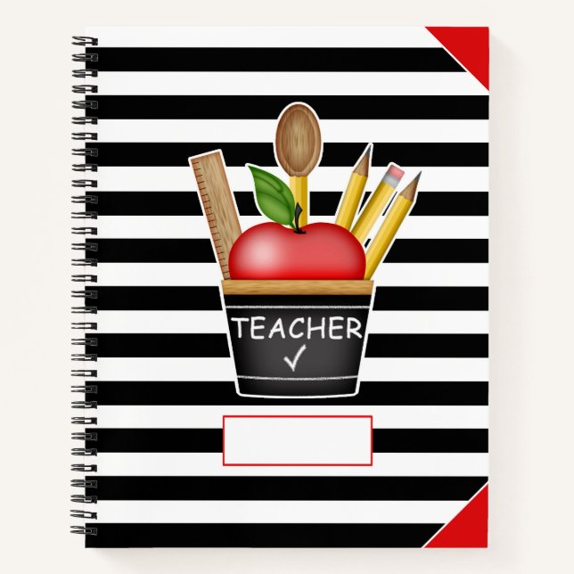 Apple Cupcake Stripes, großes Notebook für Lehrer Notizbuch (Vorderseite)