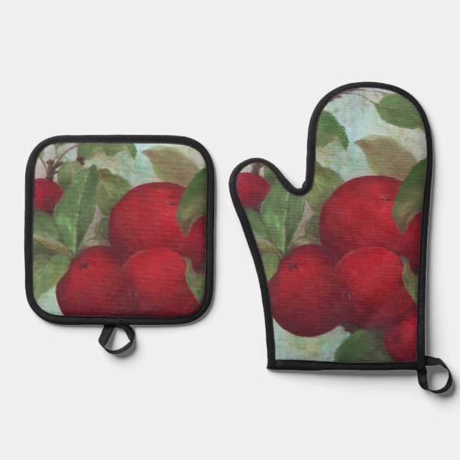 Apple Ernte, rot und grün Ofenhandschuh & Topflappen-Set (Vorderseite)