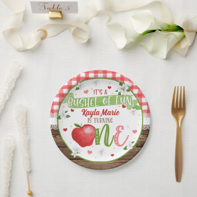 Apple First Birthday Plate - Bushel of Fun Pappteller (Hochzeit)