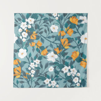 Apple Floral: Blühendes Mustermotiv. Wandteppich