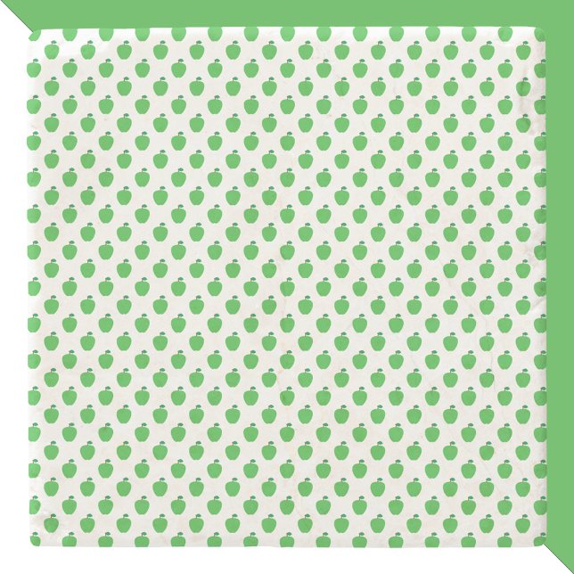 Apple Fruit Green Muster Steinuntersetzer (A coaster with a pattern of green apples)