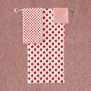 Apple Fruit Red Pattern Badhandtuch Set