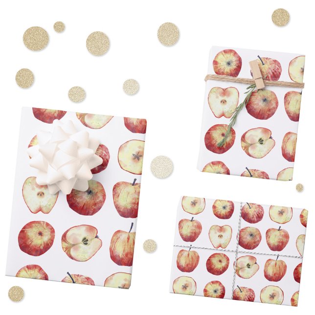 Apple Fruit Watercolor Geschenkpapier Set (Apple watercolor pattern gift wrapping paper sheets)