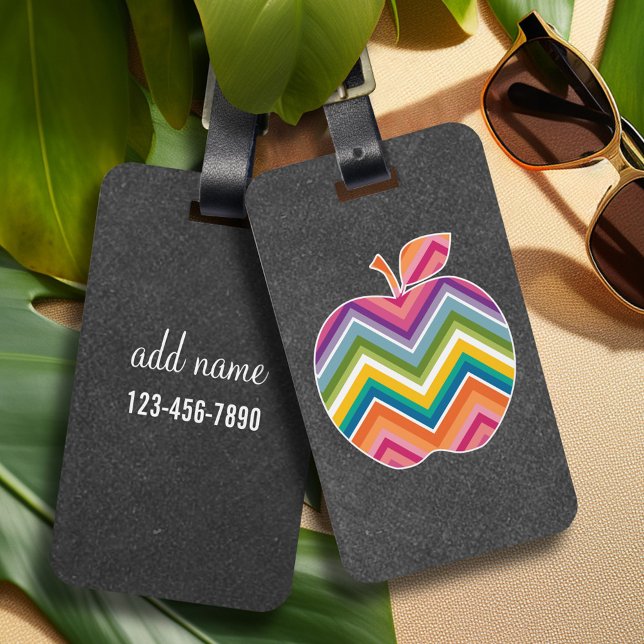 Apple für benutzerdefinierte Lehrer mit trendy Zic Gepäckanhänger (Personalized luggage tag - vibrant colors with teacher apple)