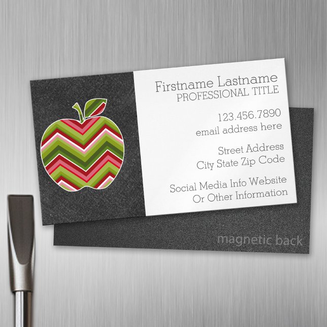 Apple für benutzerdefinierte Lehrer - Zickzack rot Magnetische Visitenkarte (Custom Business Card Magnet)