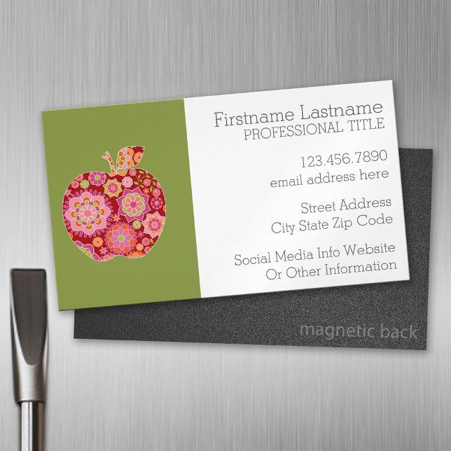 Apple für maßgeschneiderte Lehrer mit trendy flora Magnetische Visitenkarte (Custom Business Card Magnet)