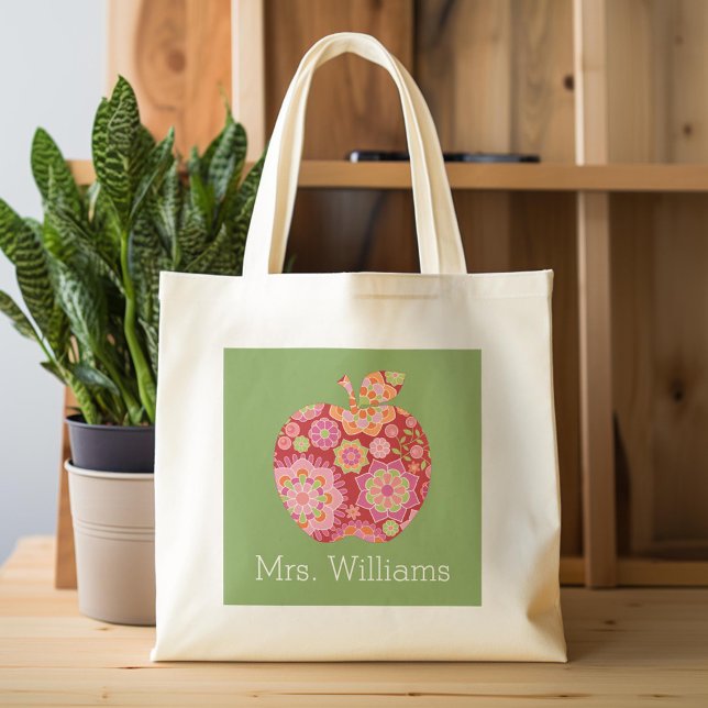 Apple für maßgeschneiderte Lehrer mit trendy flora Tragetasche (Custom Tote Bag)