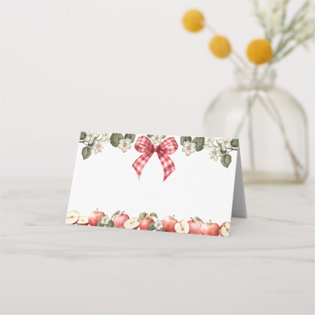 Apple & Gingham Baby Dusche Klappschnecke Zelt Car Platzkarte (Vorderseite)