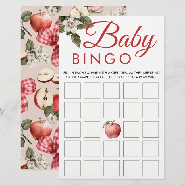 Apple & Gingham Baby Shower Bingo Game Cards (Vorne/Hinten)