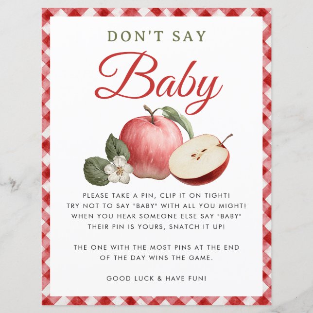 Apple & Gingham Baby Shower Say Baby Game nicht (Vorderseite)