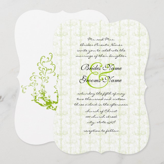 Apple Green Antique Chandelier Hochzeit Einladung (Vorne/Hinten)