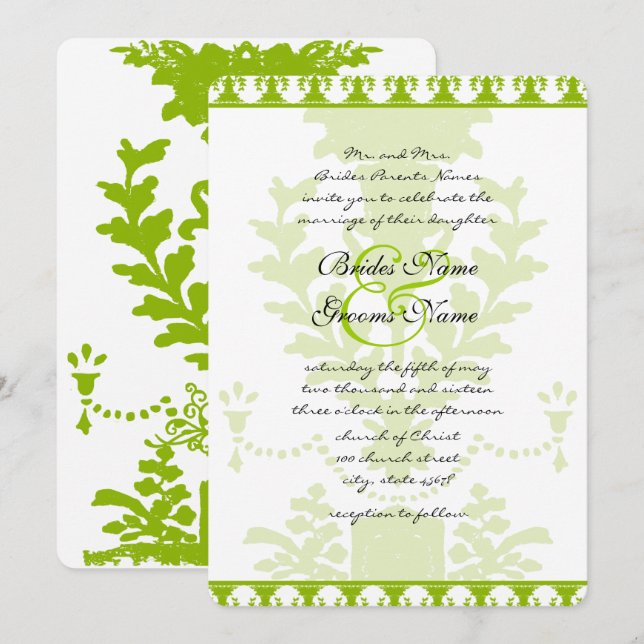 Apple Green Antique Urn Einladung zur Hochzeit (Vorne/Hinten)