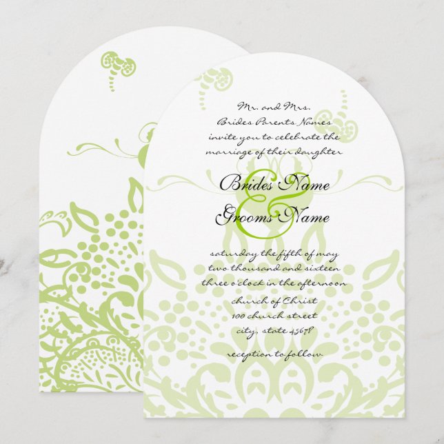 Apple Green Bees and Hearts Wedding Einladung (Vorne/Hinten)