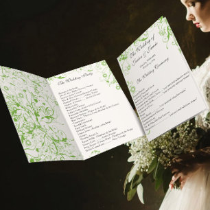 Apple Green Birds Swirl Order of Service Einladung