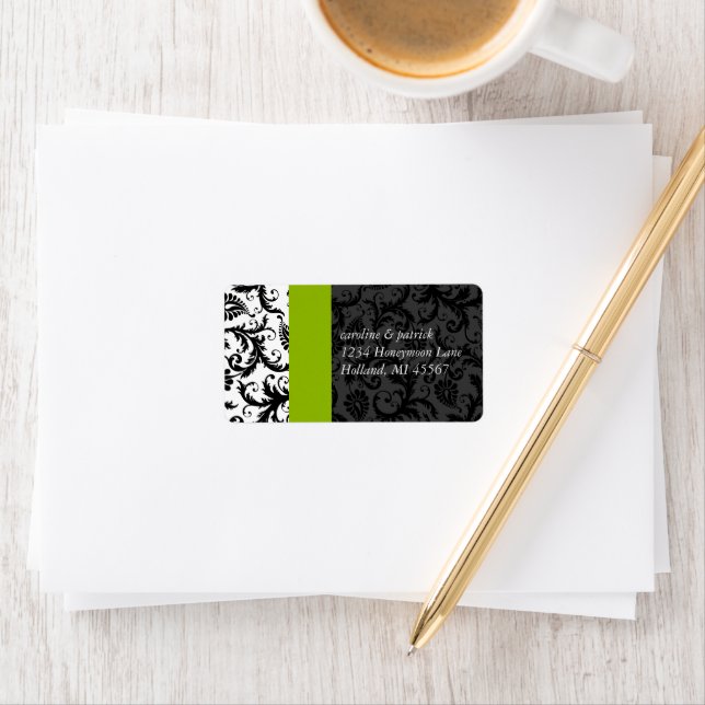 Apple Green & Black Damask Address Labels - Adressaufkleber (Insitu)