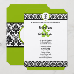 Apple Green & Black Damask Einladung