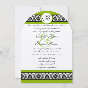Apple Green & Black Damask Einladung