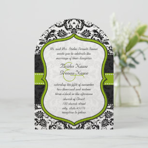 Apple Green Black Vintag Damask Wedding Einladung