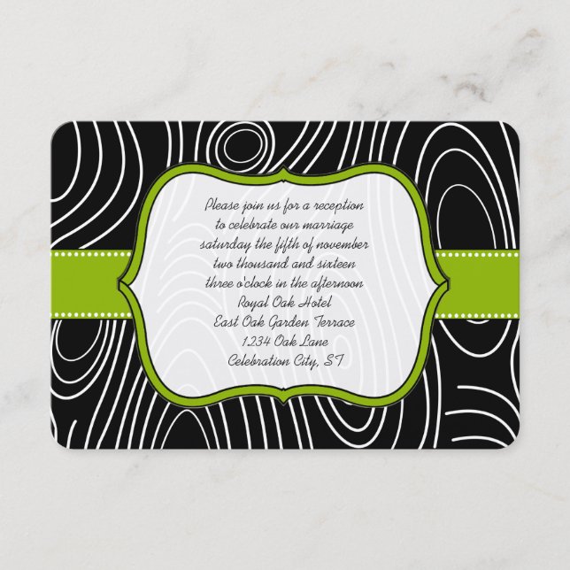 Apple Green Black Wood Grain Empfang Card Begleitkarte (Vorderseite)
