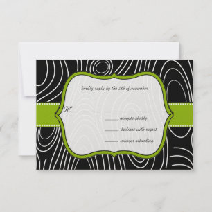 Apple Green & Black Wood Grain Wedding Dots RSVP Karte