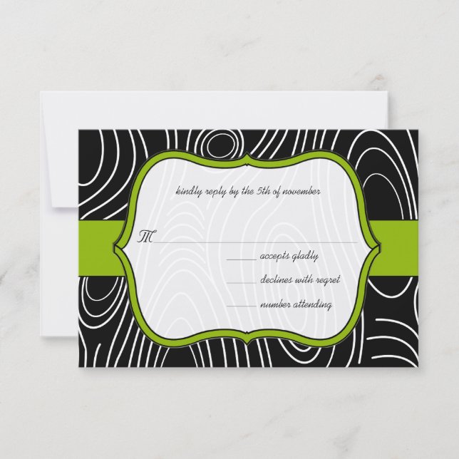 Apple Green & Black Wood Grain Wedding RSVP (Vorderseite)