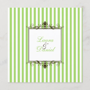 Apple Green, Brown, White Stripes Scrolls laden ei Einladung