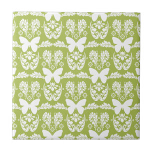 Apple Green Butterfly Damask Keramik Tile Trivet Fliese