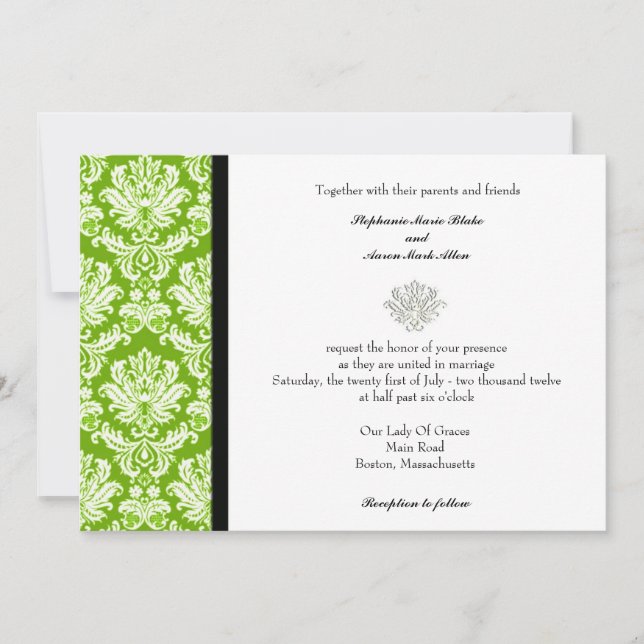 Apple Green Classic Damask Einladung (Vorderseite)
