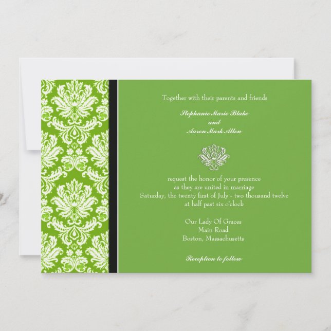 Apple Green Classic Damask Einladung (Vorderseite)