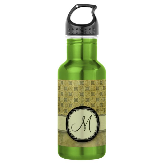 Apple Green Coin Pattern mit Monogramm Trinkflasche (Vorderseite)