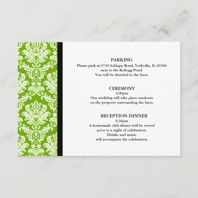 Apple Green Damask Wedding Card Begleitkarte (Vorderseite)