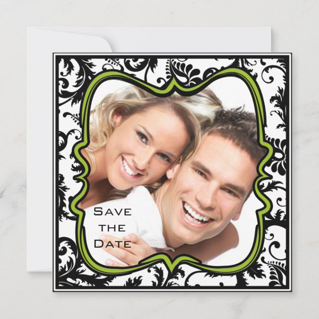 Apple Green Damask-Wirbel beim Hochzeitstich speic Einladung (Vorderseite)