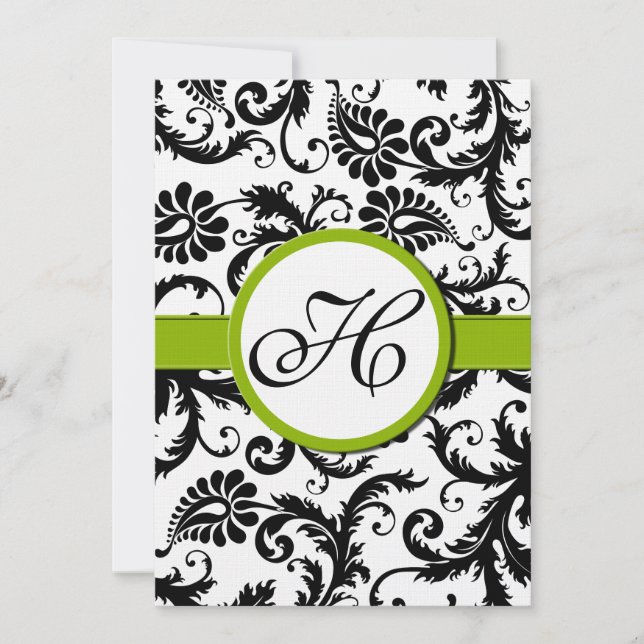 Apple Green Damask Wirbel Hochzeitsfeier Einladung (Vorderseite)
