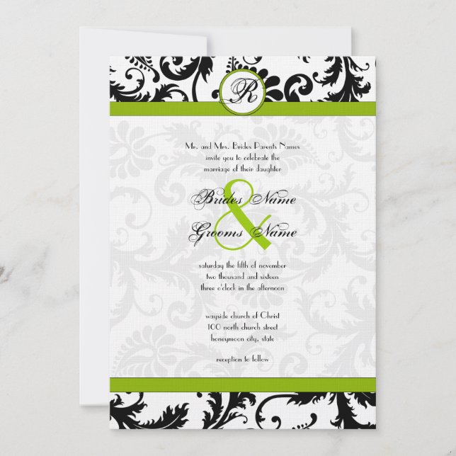 Apple Green Damask Wirbel Hochzeitsfeier Einladung (Vorderseite)