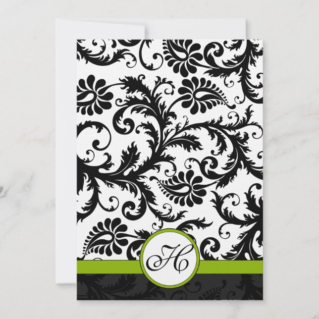 Apple Green Damask Wirbel Hochzeitsfeier Einladung (Vorderseite)