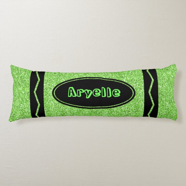 Apple Green Glitzer Crayon Body Pillow + Name Seitenschläferkissen (Vorderseite)