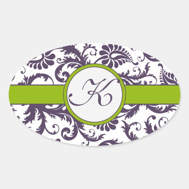 Apple Green & Lapis Lila Damask Wedding Stickers (Vorderseite)