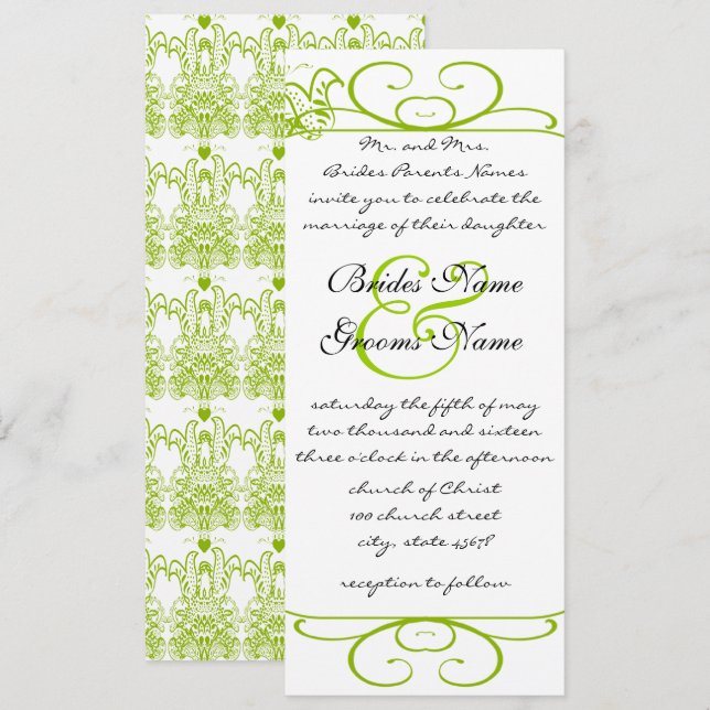 Apple Green Love Birds Hochzeitseinladung Einladung (Vorne/Hinten)