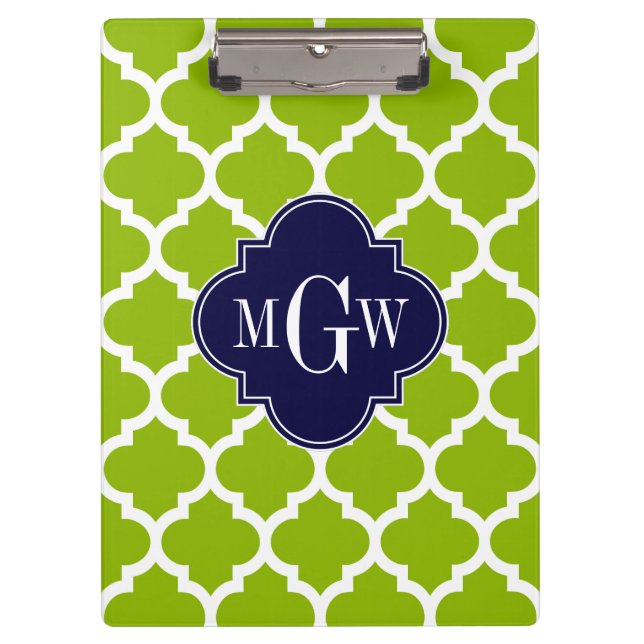 Apple Green mit marokkanischer #5 Navy 3 Initial M Klemmbrett (Vorderseite)