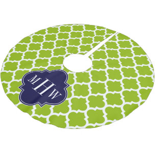 Apple Green mit marokkanischer #5 Navy 3 Initial M Polyester Weihnachtsbaumdecke