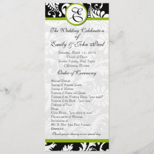 Apple Green Trim Damask Swirls Wedding Programme