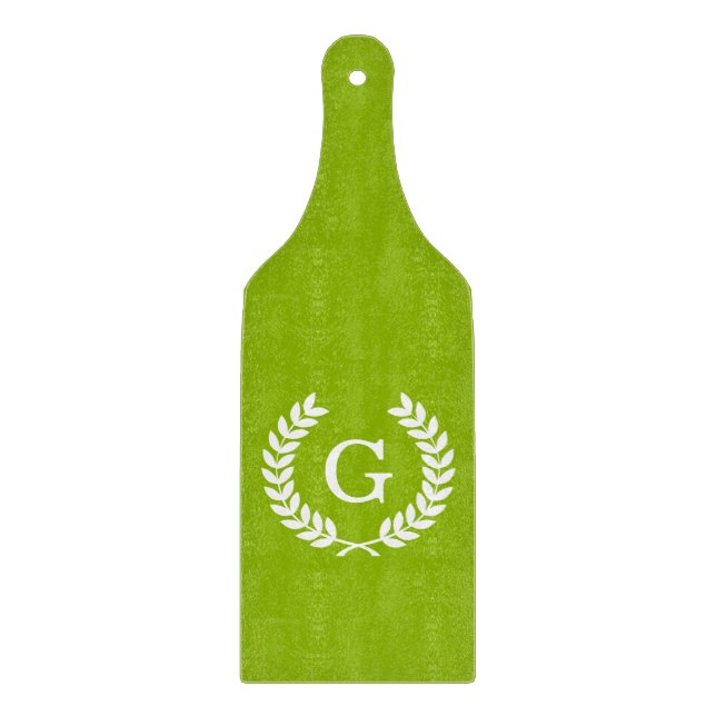 Apple Green Wheat Laurel Wreath Initial Monogram Schneidebrett (Vorderseite)